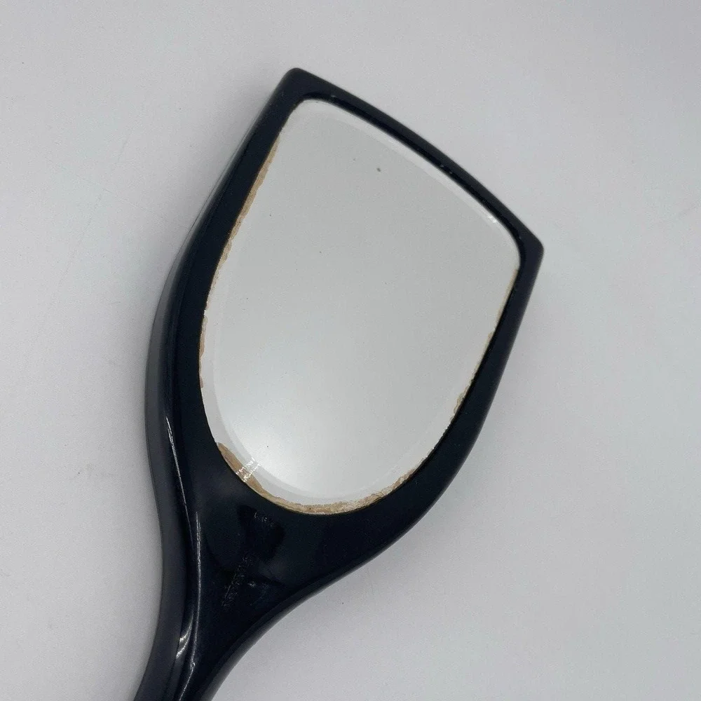 Stanley Handheld Vanity Mirror Mid Century Black Rhinestones 12